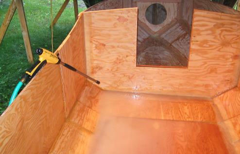 This is how we power wash all the sawdust out of the inside of the boat