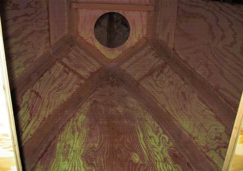 Bilge panels taped inside cabin