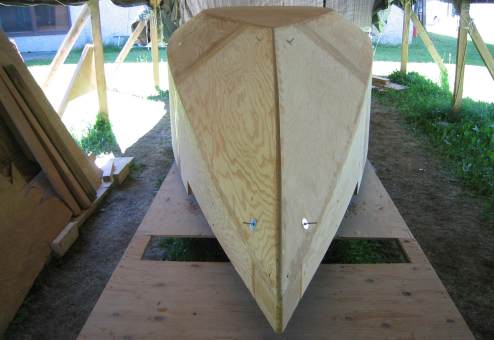 Bow seams filled with epoxy putty and faired