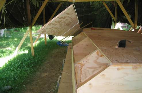 Lifting back of bilge panel to apply epoxy putty