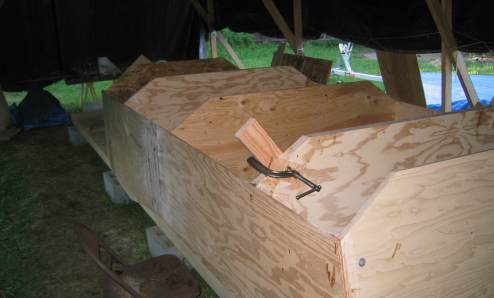 Boat turned upside down to accept bottom