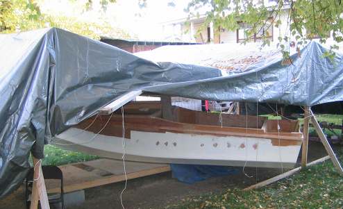 An inner frame was pivoted up out of the way and the boat was turned towards the trailer