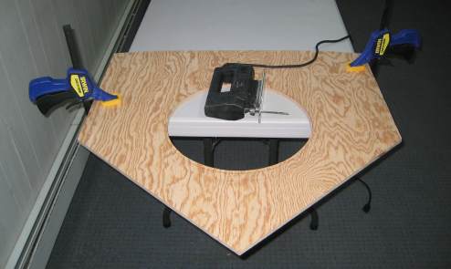 Hole cut out of bulkhead 4 with saber saw