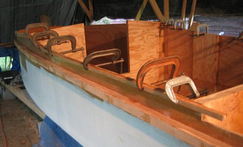 The wood for the cockpit coaming is a stock 5/8th-inch square by 8-foot piece of finished Douglas fir