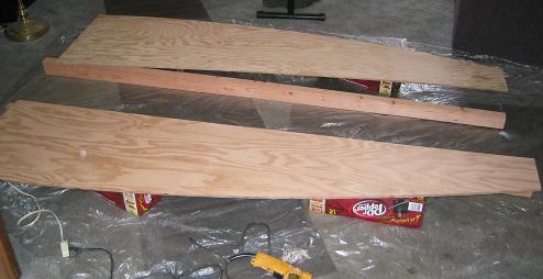 Roof beams being epoxied to cabin top panels