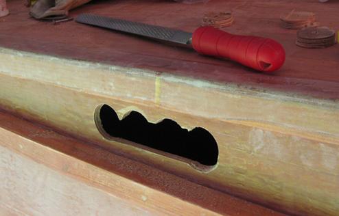 The wood rasp took care of the projections of wood left over from 
the hole-saw cuts