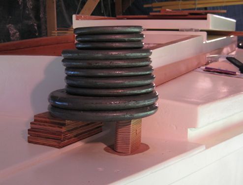 The weights are there to make sure the block did not move when the screws were put in