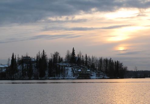 Coastline with sunset, north end of Big Lake, AK