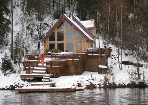 Lake cabin with dock and wind sock
