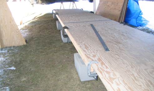 Plywood panels placed end to end