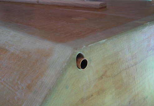 The transom drain pipe sticking out of the transom