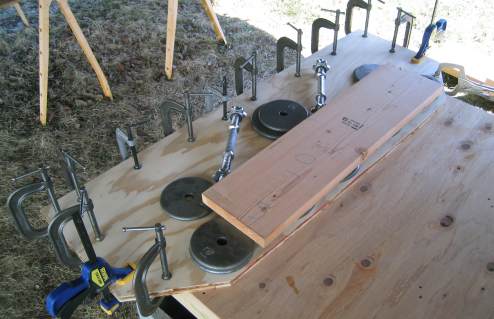 Two pieces laminated together with epoxy and clamped together